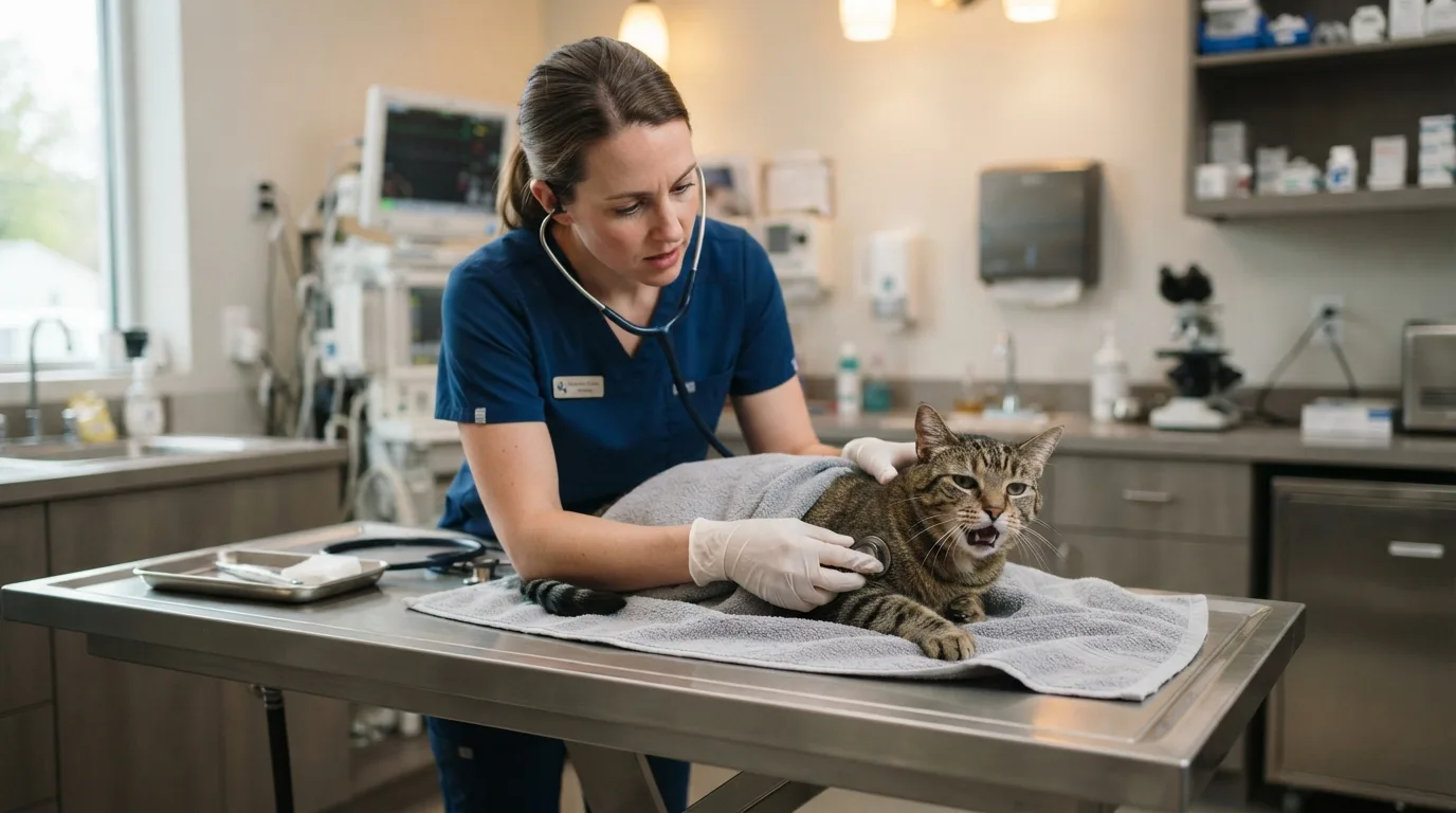 Alert cat showing signs of distress, indicating need for emergency veterinary care